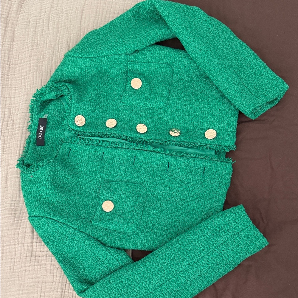DO+BE Emerald Tweed Jacket with Gold Accents